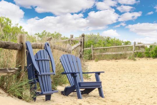 merriweather Folding adirondack chairs at the beach 