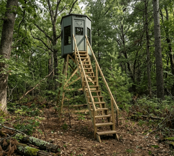hunting blind stand in woods