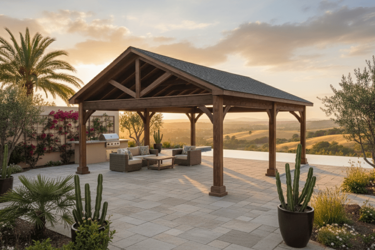 18' x 24' Wood Aframe Pavilion on Patio