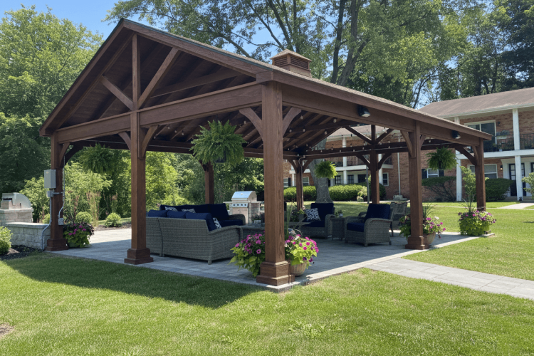 Wood Aframe Pavilion with Louvered Cupola
