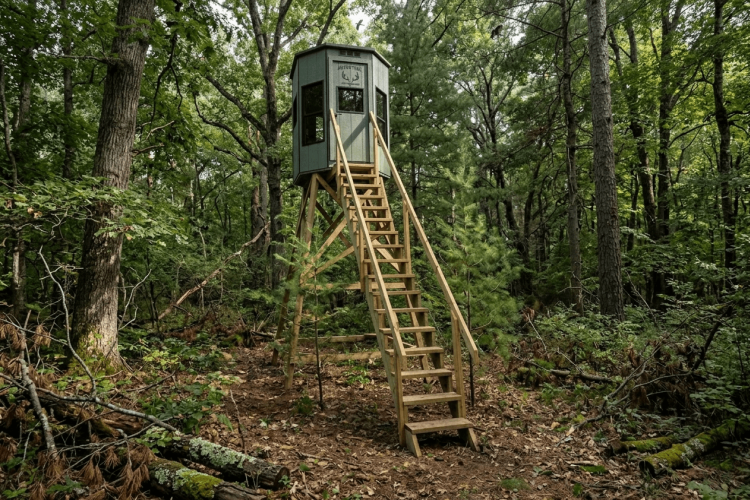 hunting blind stand in woods